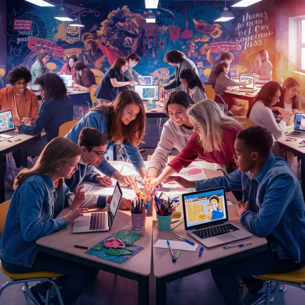 Using AI with Student Projects Image avibrantanddynamicsceneofstudentsworkingcojZEGMT1CRny5DTevel5Jbg0r6ccDazSfqkfTYa2RcFg PedagogyFutures
